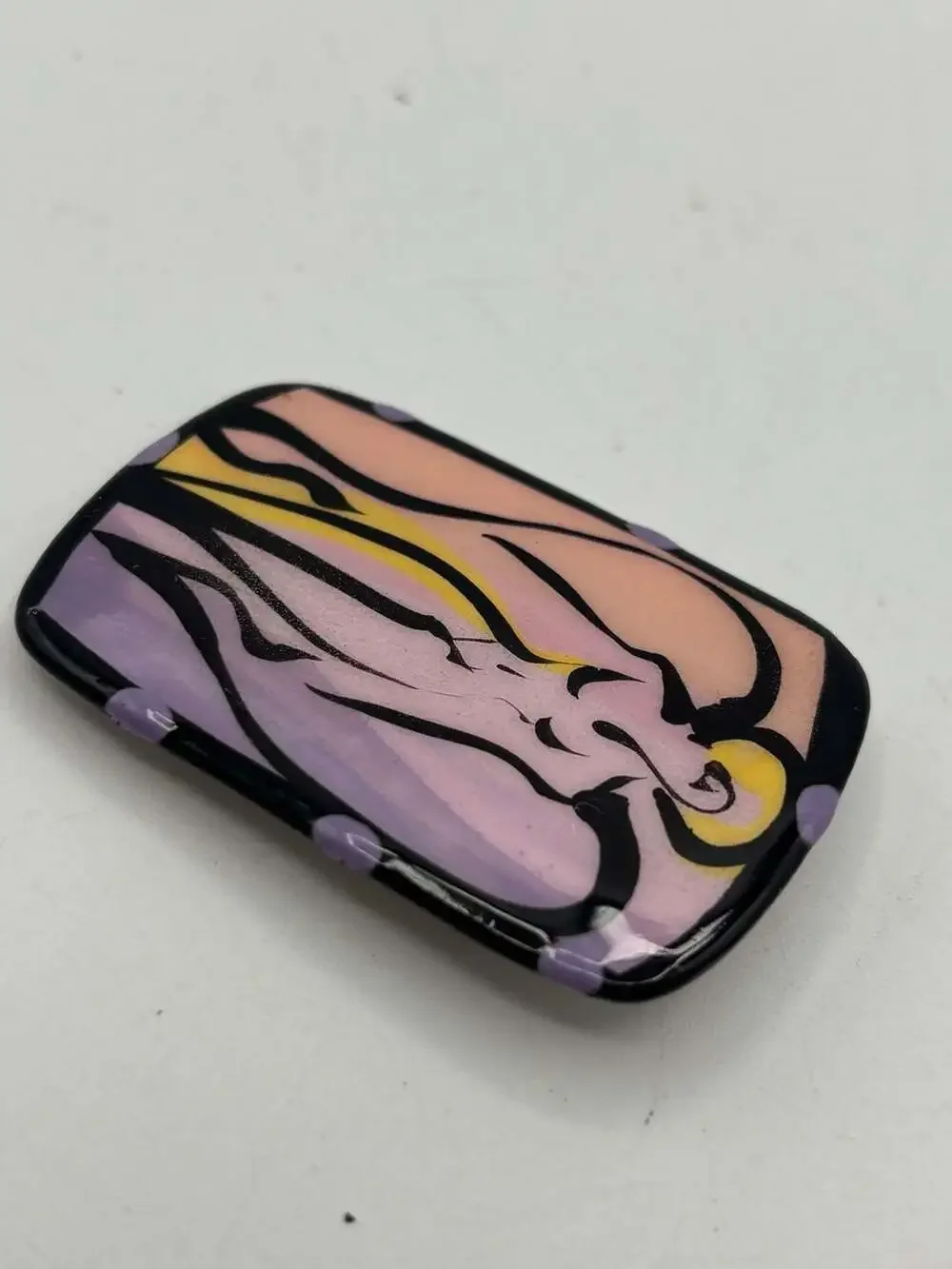 Vintage Hand-Painted Artisan Ceramic Abstract Female Figure Pin Brooch